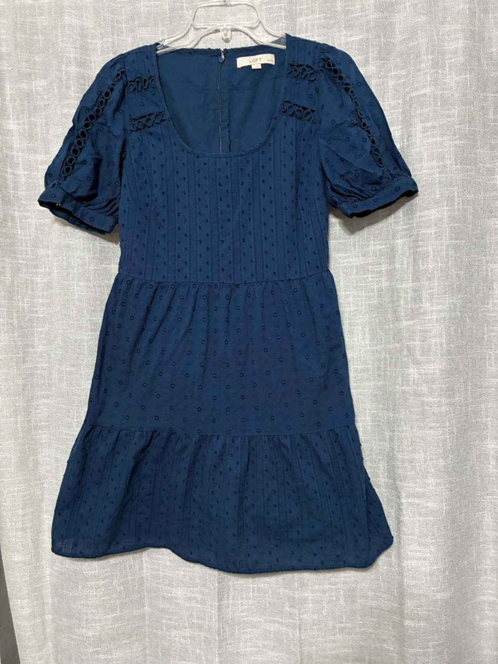 LOFT Navy Blue Eyelet Dress with Puff Sleeves